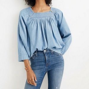 Madewell Wide Sleeve Square Neck Denim Blouse